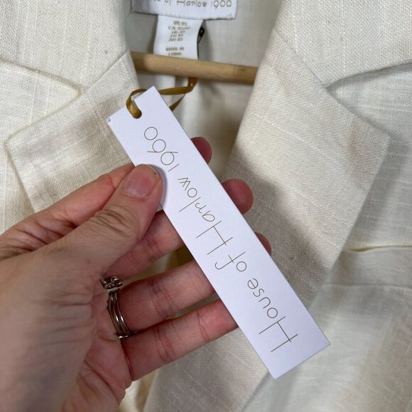 House of Harlow Linen Blend Blazer Jacket Size XS Ivory Double Breasted Tie - Picture 4 of 13